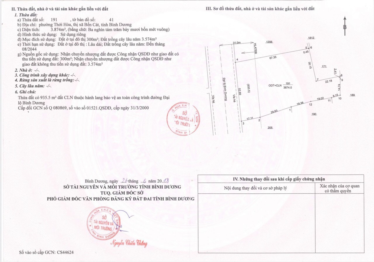 Bán đất mặt tiền đại lộ bình dương, phường thới hòa, thị xã bến cát bình dương
